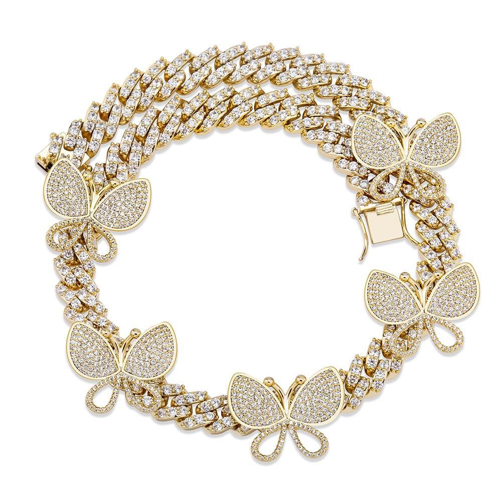12MM ROTATABLE BUTTERFLY CUBAN NECKLACE 14K - ICECI