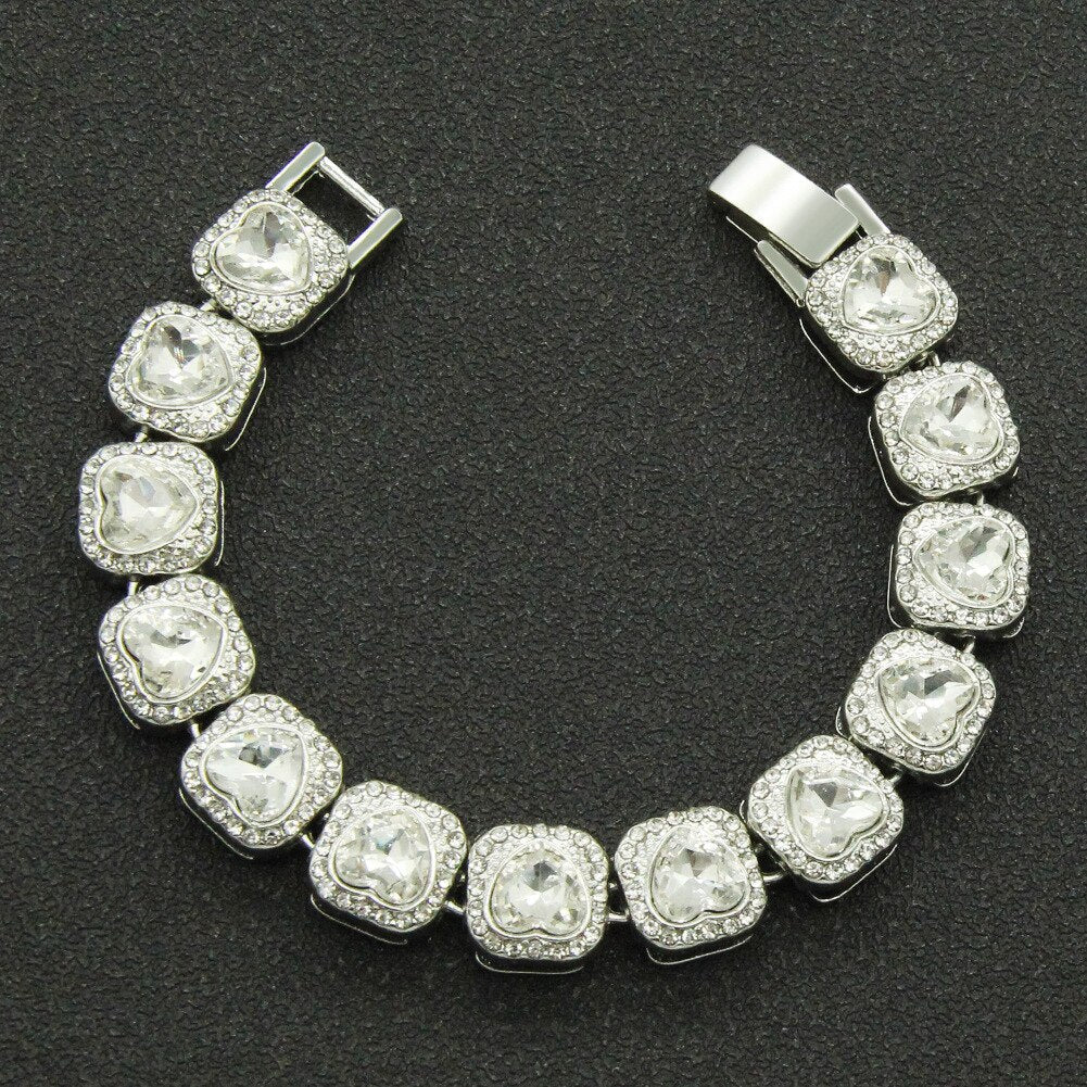 13mm Clustered Heart Tennis Bracelet 14K - ICECI