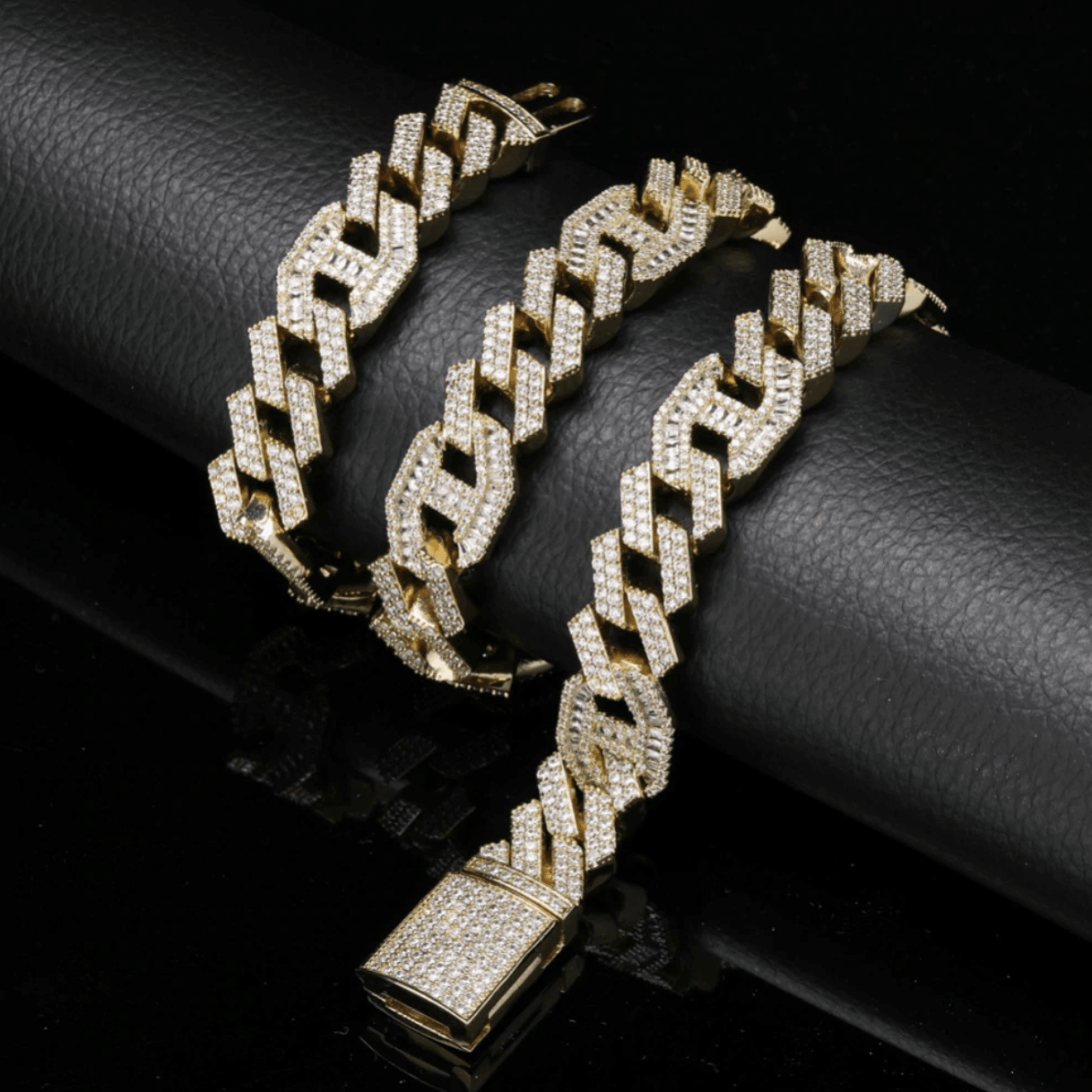 14MM PRONG BAGUETTE GUCCI CURB CHAIN 18K - ICECI