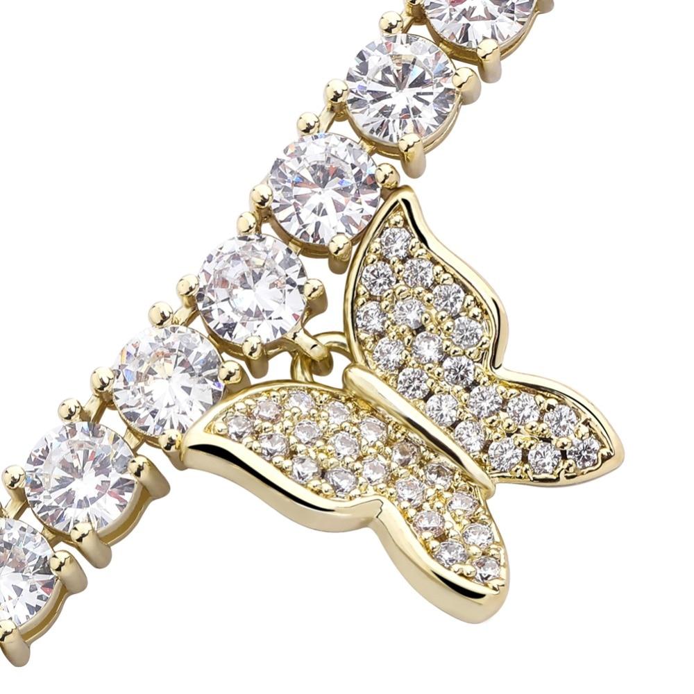 4MM CHOKER BUTTERFLY TENNIS NECKLACE 14K - ICECI