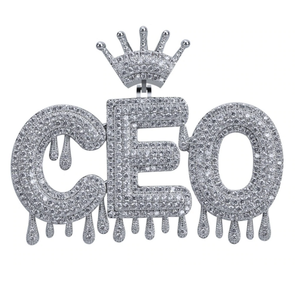 Custom Crown Drip Bubble Font Pendant 18K