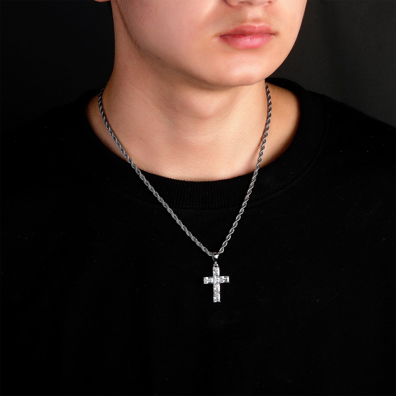 Baby Baguette Cross Pendant 14K - ICECI