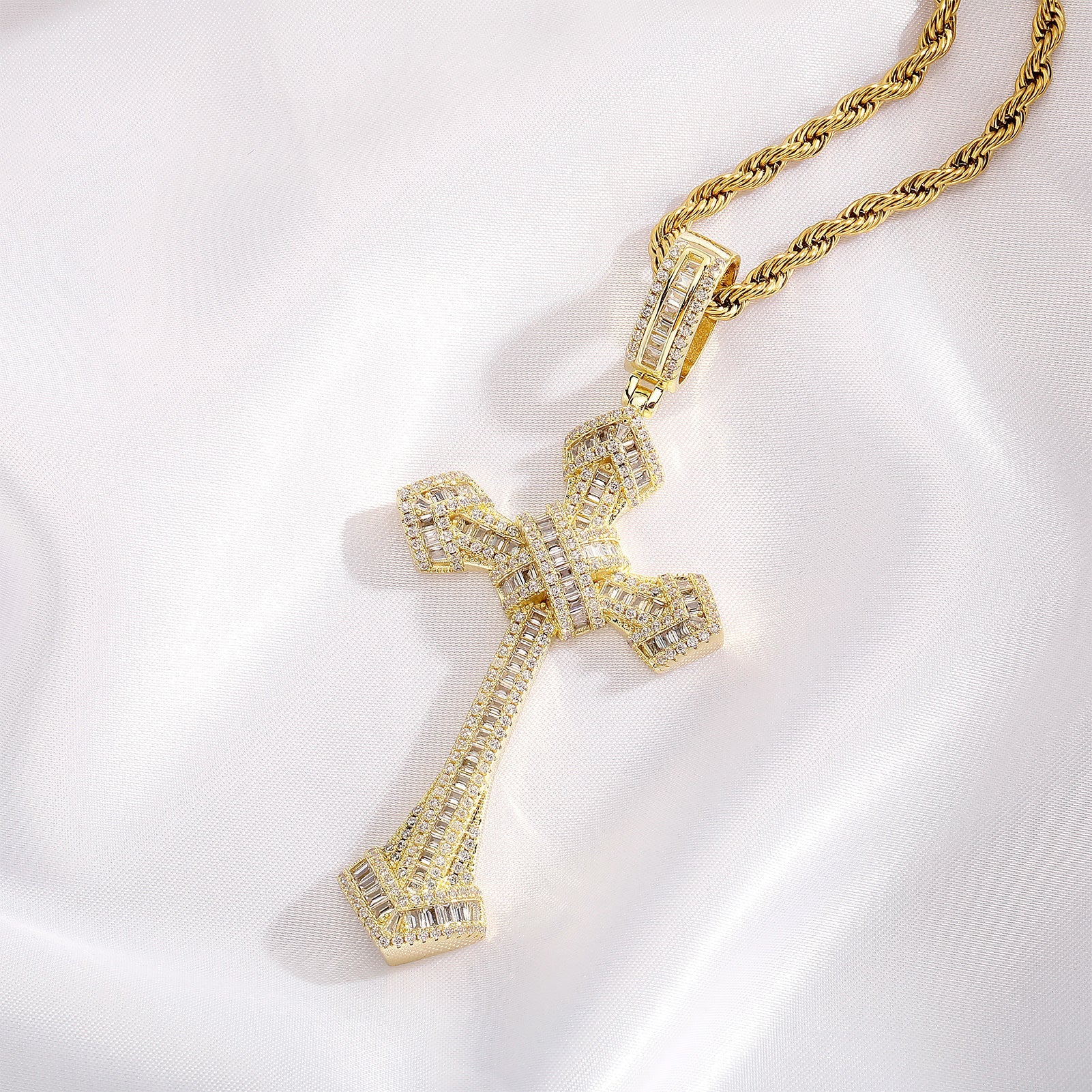 Baguette Punk X Cross Pendant 14K - ICECI