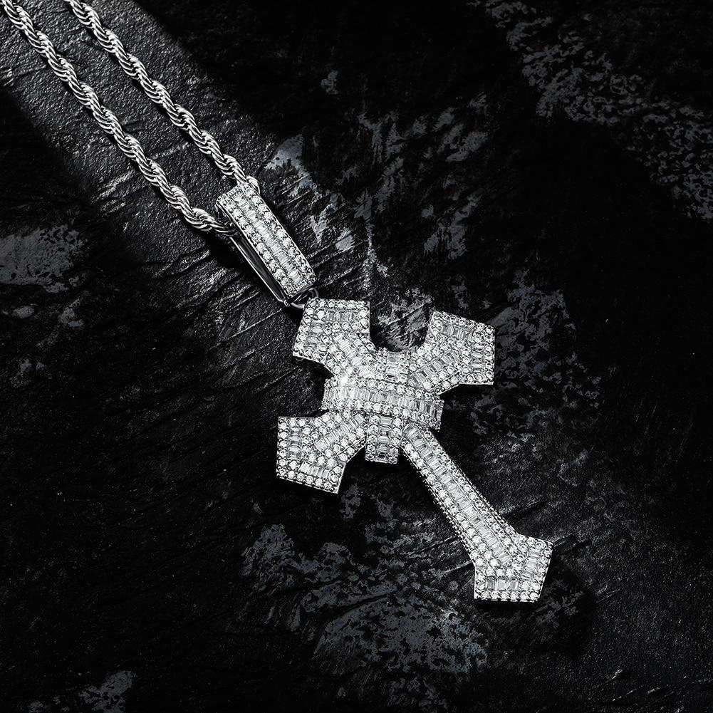 BAGUETTE X CROSS PENDANT 14K - ICECI