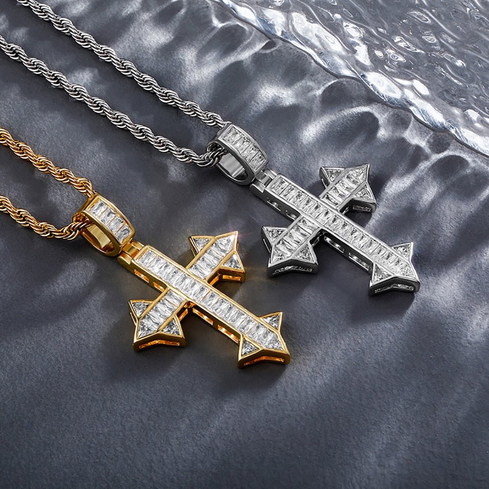 Channel Baguette Patonce Cross Pendant 14K - ICECI