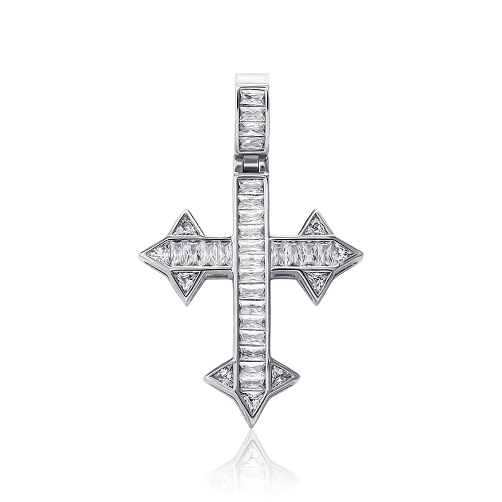 Channel Baguette Patonce Cross Pendant 14K - ICECI