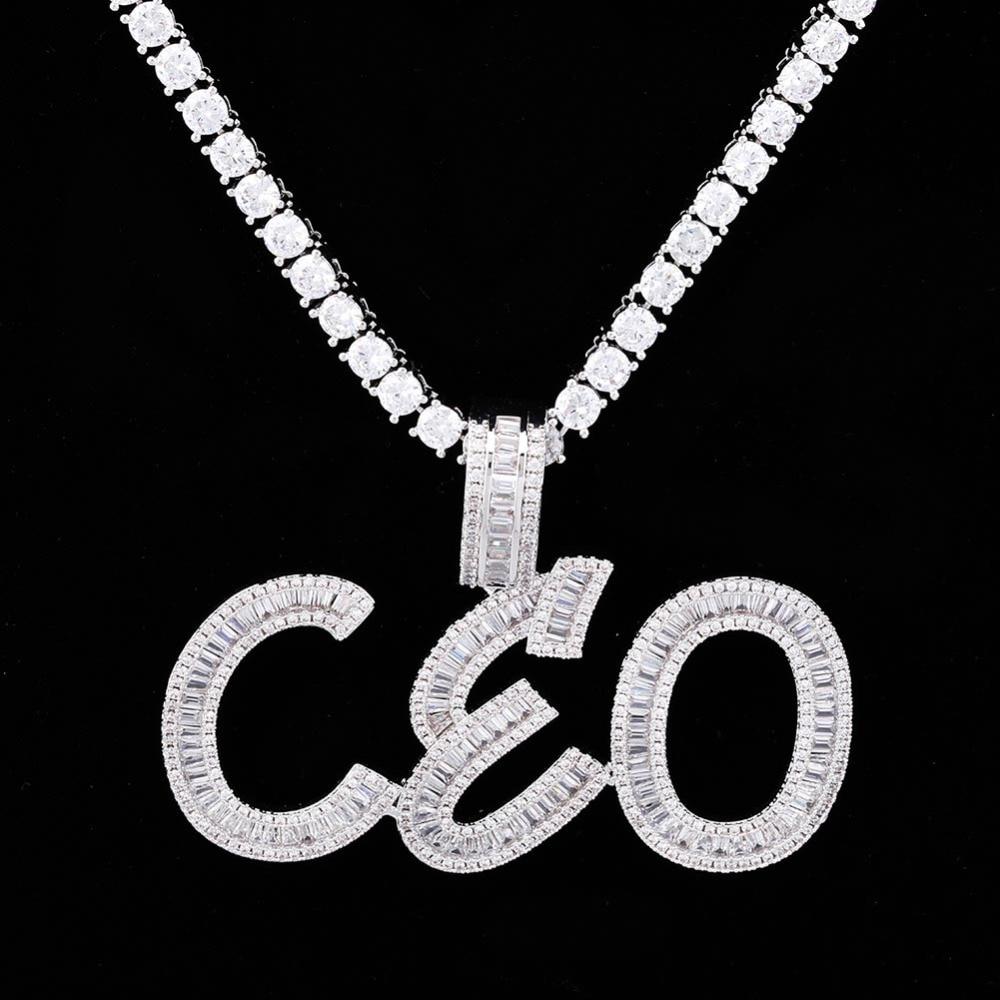 CUSTOM BAGUETTE FONT PENDANT 14K - ICECI