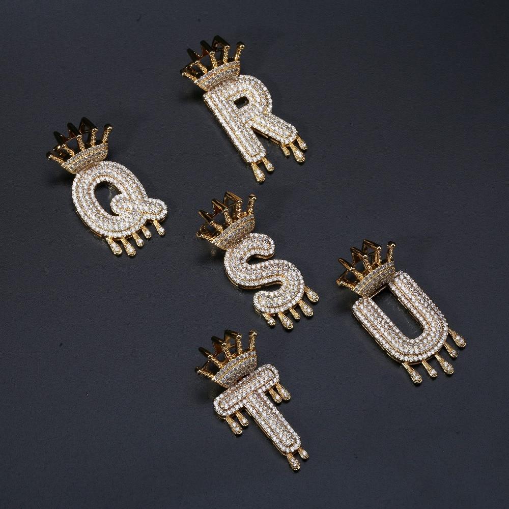 CUSTOM CROWN DRIP BUBBLE LETTER PENDANT 18K - ICECI