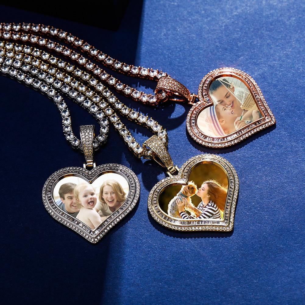 CUSTOM DOUBLE HALO PHOTO HEART PENDANT 14K - ICECI