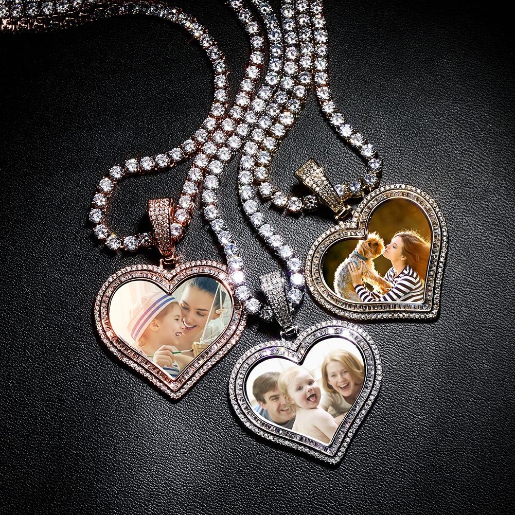 CUSTOM DOUBLE HALO PHOTO HEART PENDANT 14K - ICECI