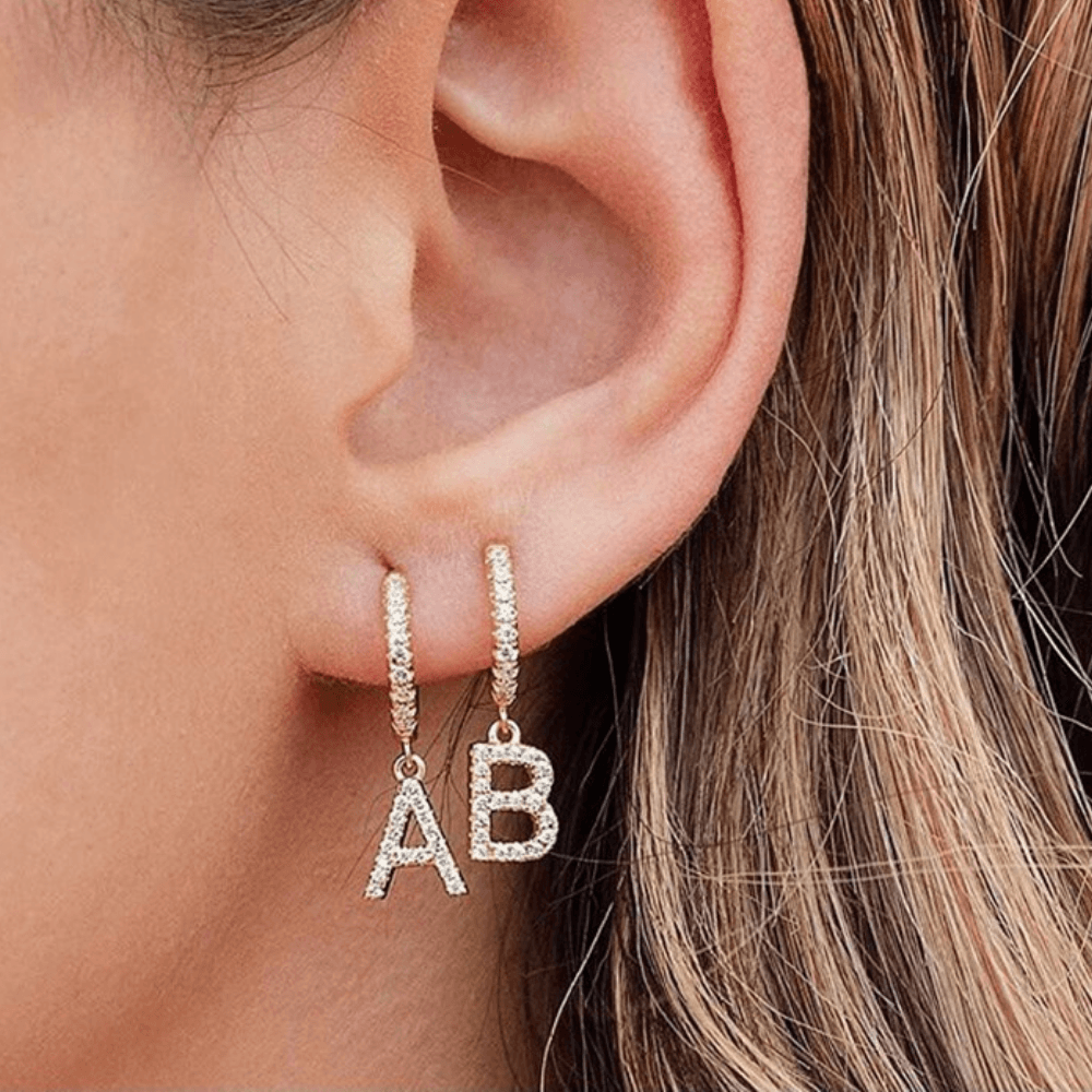 CUSTOM ICY LETTER DROP EARRINGS 14K - ICECI