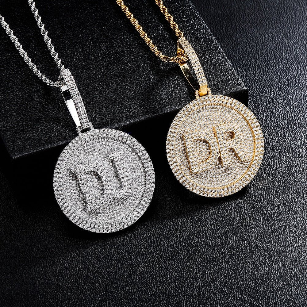 Custom Initial Round Rotatable Pendant 14K - ICECI