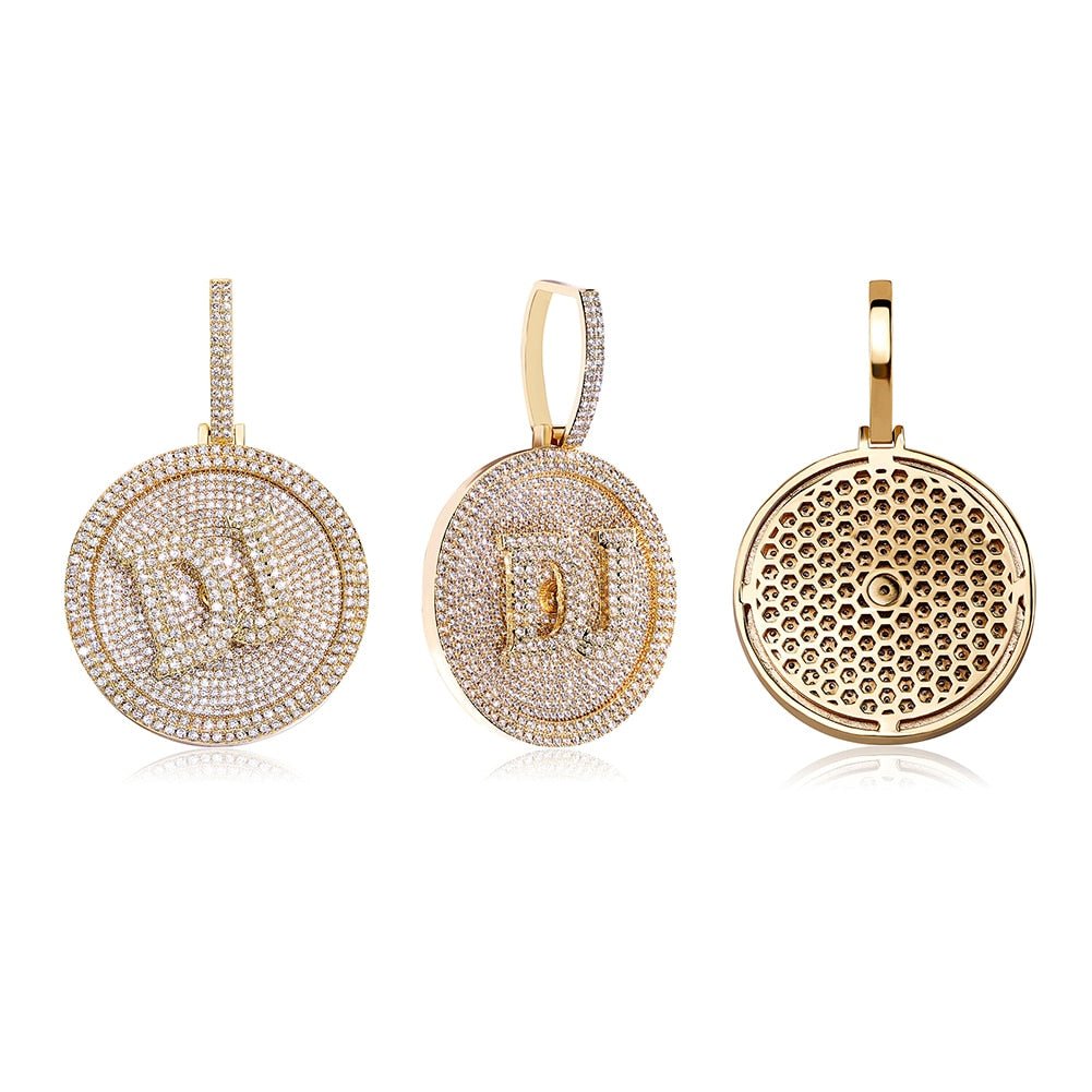 Custom Initial Round Rotatable Pendant 14K - ICECI