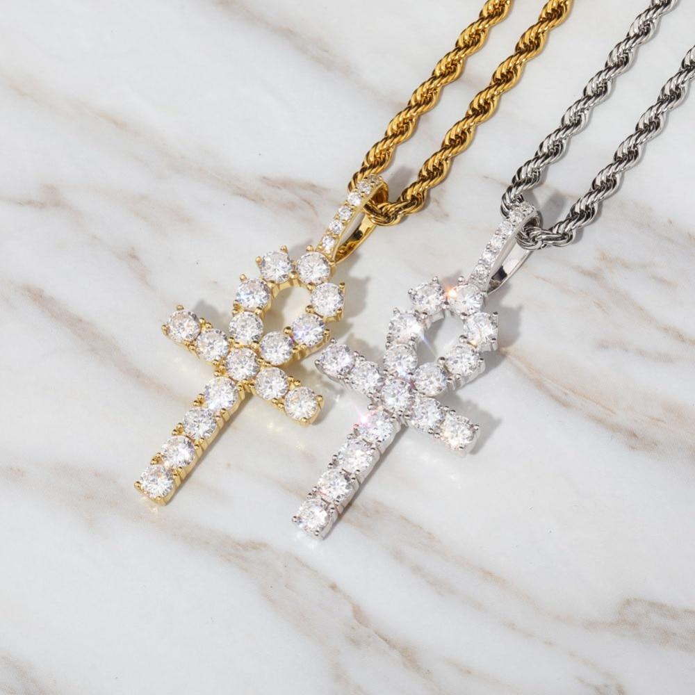 DIAMOND ANKH CROSS PENDANT 18K X STERLING SILVER - ICECI