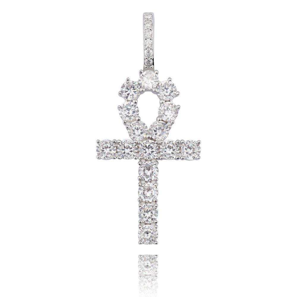 DIAMOND ANKH CROSS PENDANT 18K X STERLING SILVER - ICECI