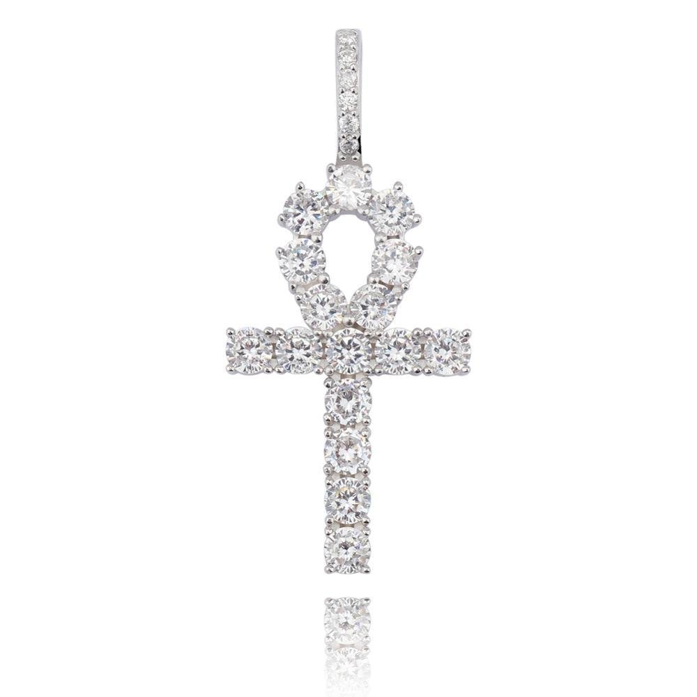 DIAMOND ANKH CROSS PENDANT 18K X STERLING SILVER - ICECI
