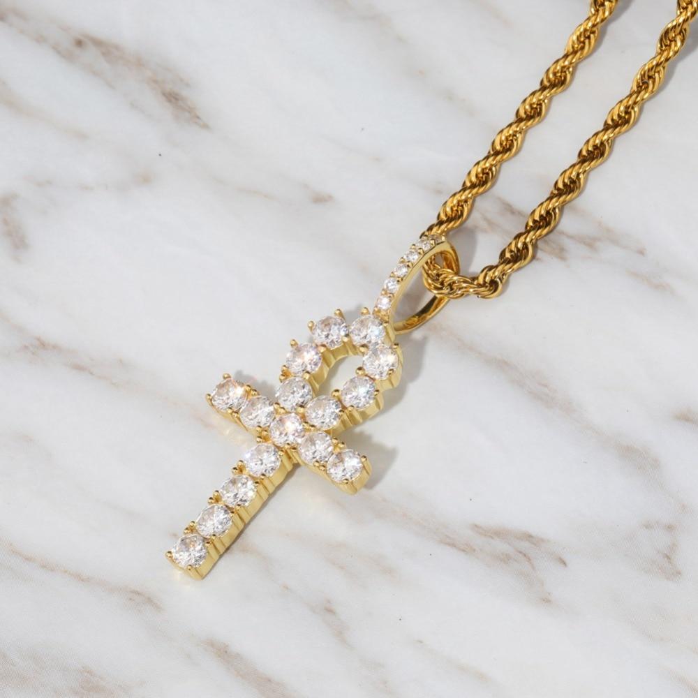 DIAMOND ANKH CROSS PENDANT 18K X STERLING SILVER - ICECI