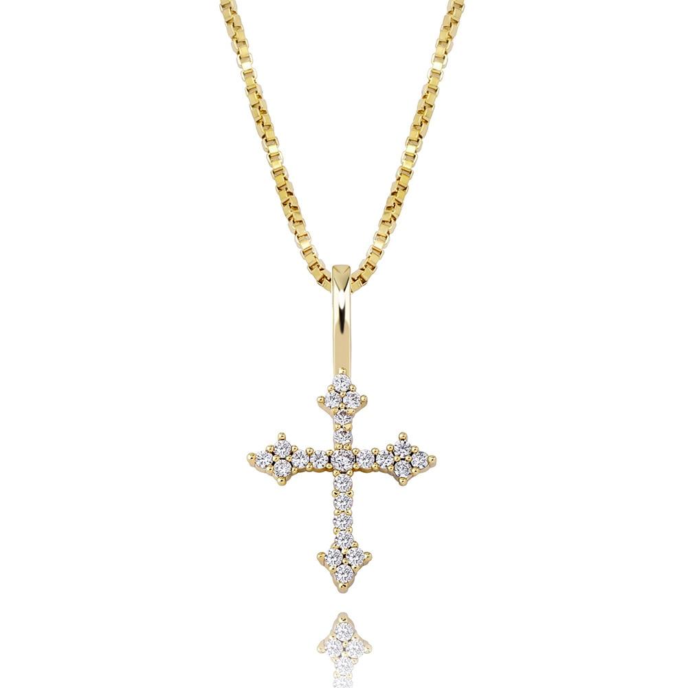 DIAMOND PATONCE CROSS PENDANT 14K X STERLING SILVER - ICECI