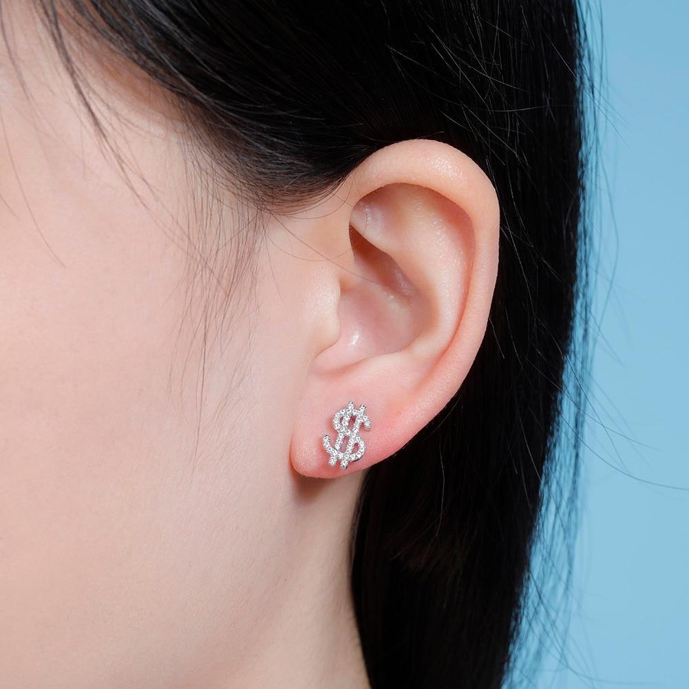 DOLLAR SIGN STUD EARRINGS 14K X STERLING SILVER - ICECI