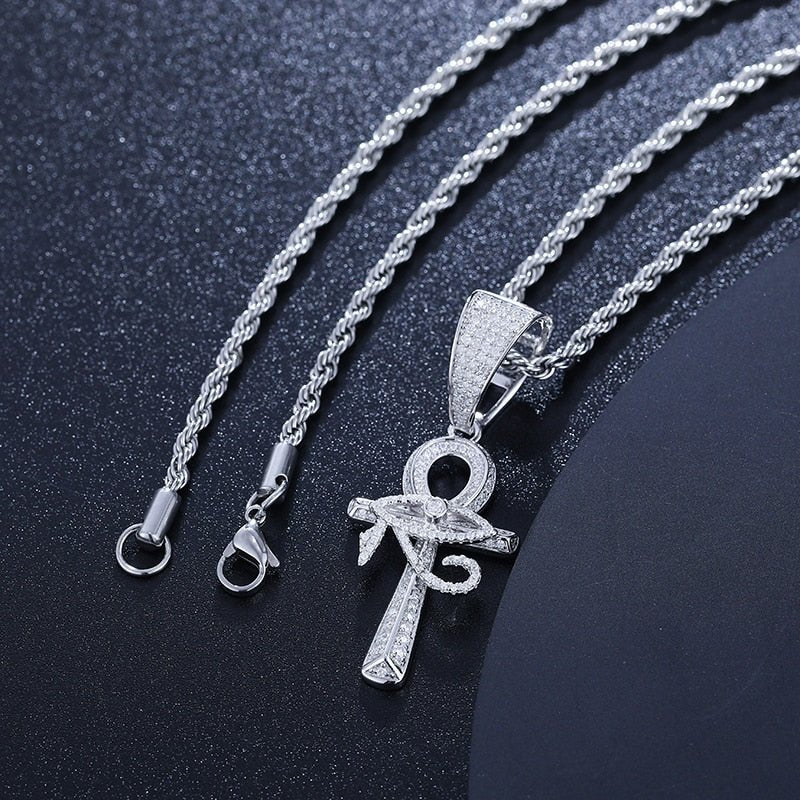 Eye of Horus Ankh Cross Pendant 18K x Moissanite - ICECI