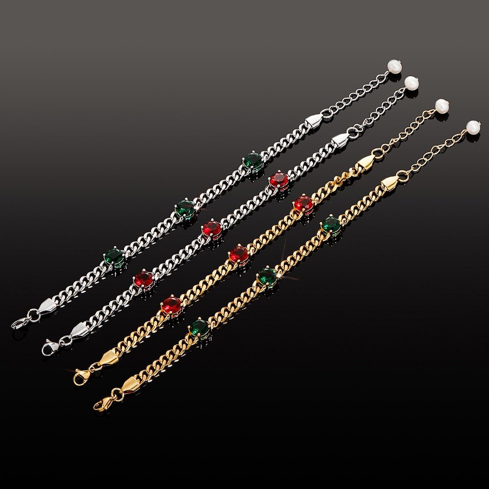 Gemstone Station Pearl Tail Cuban Bracelet 14K - ICECI