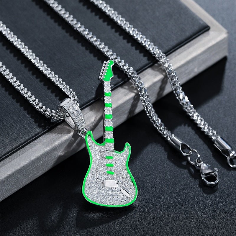 Glowing Guitar Pendant 18K x Moissanite - ICECI
