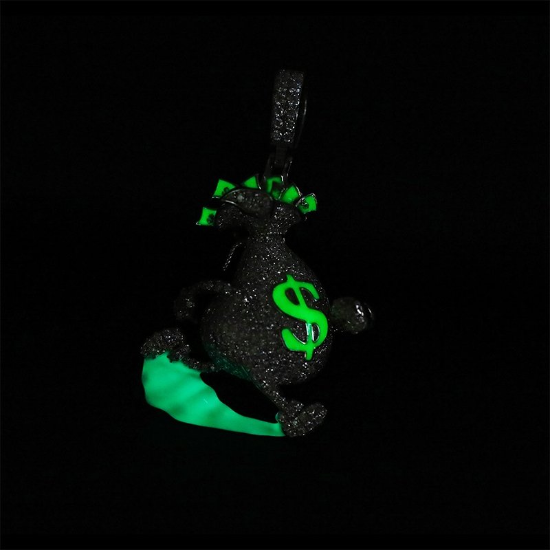 Glowing Money Bag Heist Pendant 18K x Moissanite - ICECI