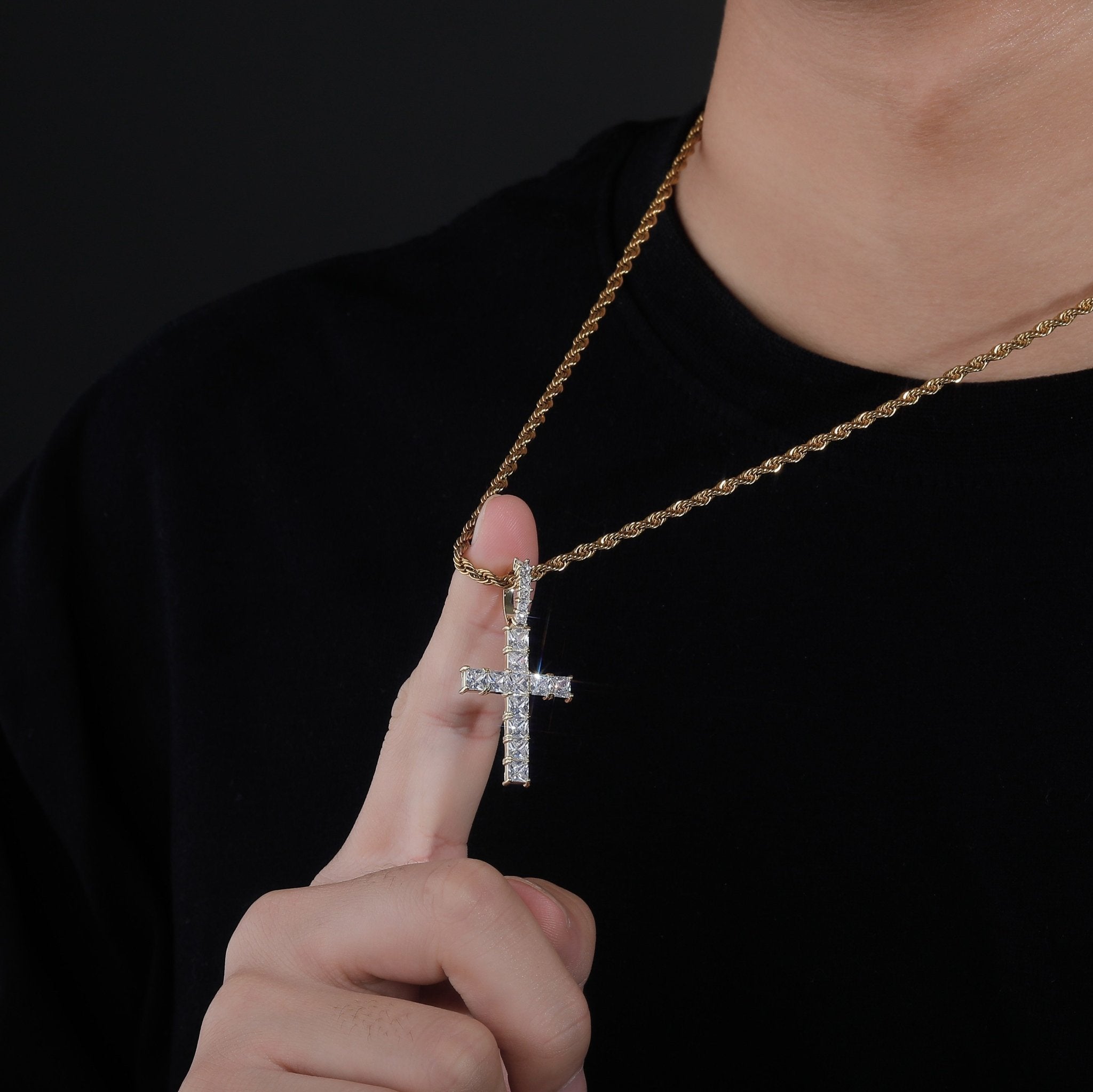 ICY BAGUETTE CROSS PENDANT 14K - ICECI