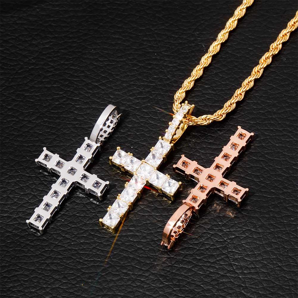 ICY BAGUETTE CROSS PENDANT 14K - ICECI