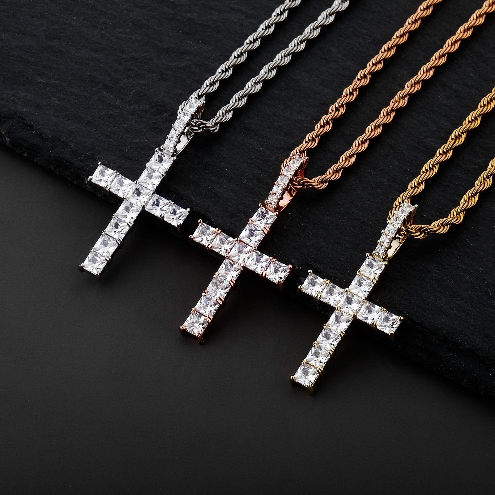 ICY BAGUETTE CROSS PENDANT 14K - ICECI