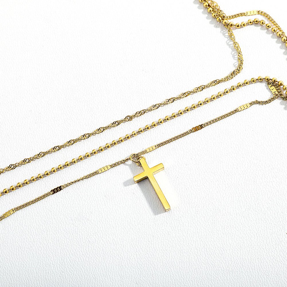 Minimalist Layered Cross Pendant 14K - ICECI