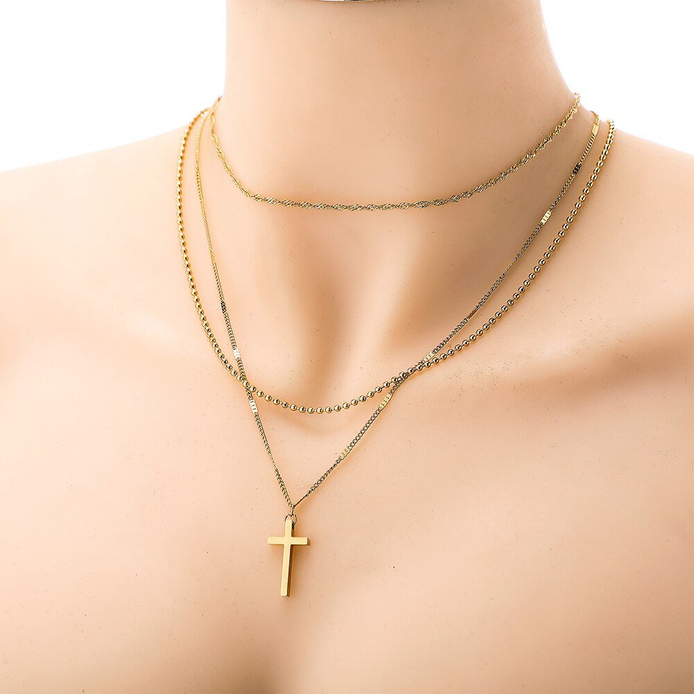 Minimalist Layered Cross Pendant 14K - ICECI