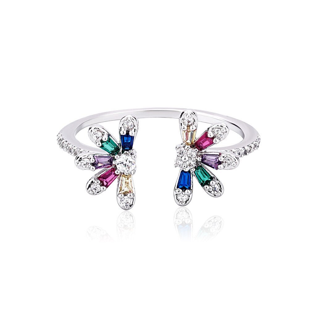 Multicolor Twin Flower Ring 14K - ICECI