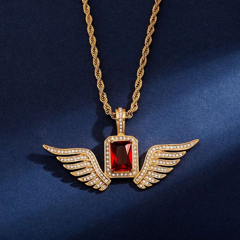 Ruby Gemstone Angel Wings Pendant 14K - ICECI