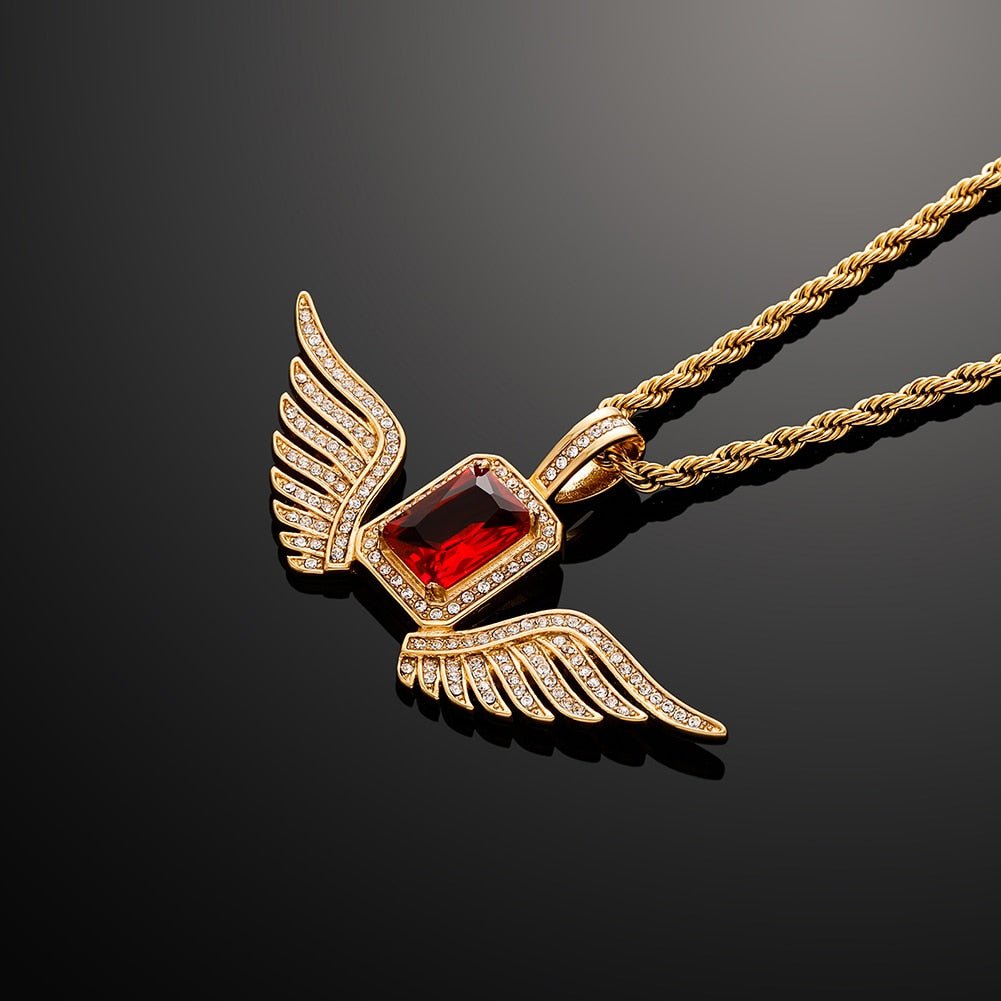 Ruby Gemstone Angel Wings Pendant 14K - ICECI