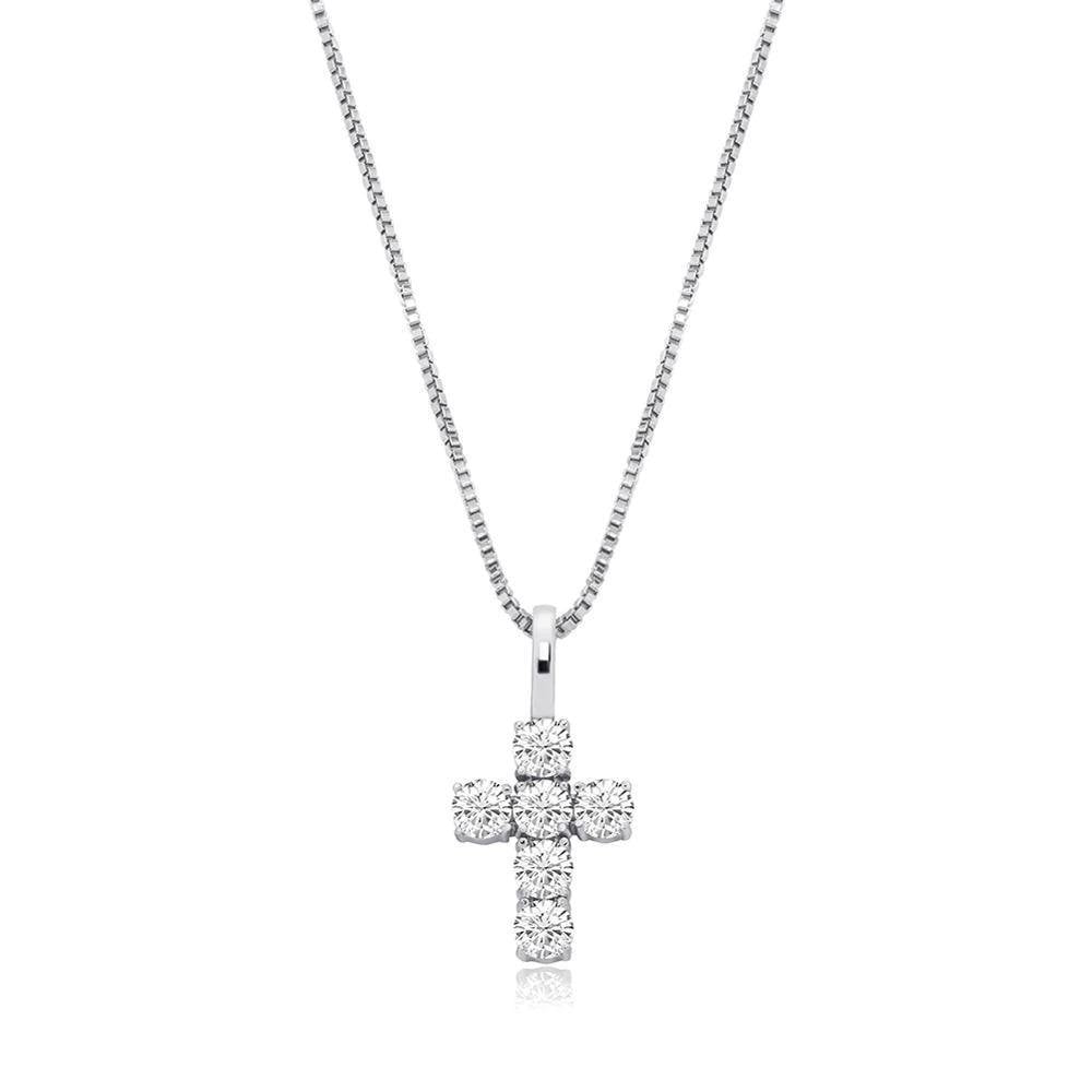 SIX DIAMOND CROSS PENDANT 14K X STERLING SILVER - ICECI