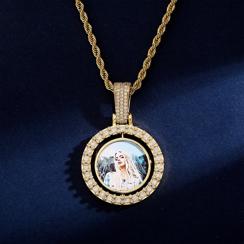 Small Custom Rotating Two-Faced Photo Medallion Pendant 14K - ICECI