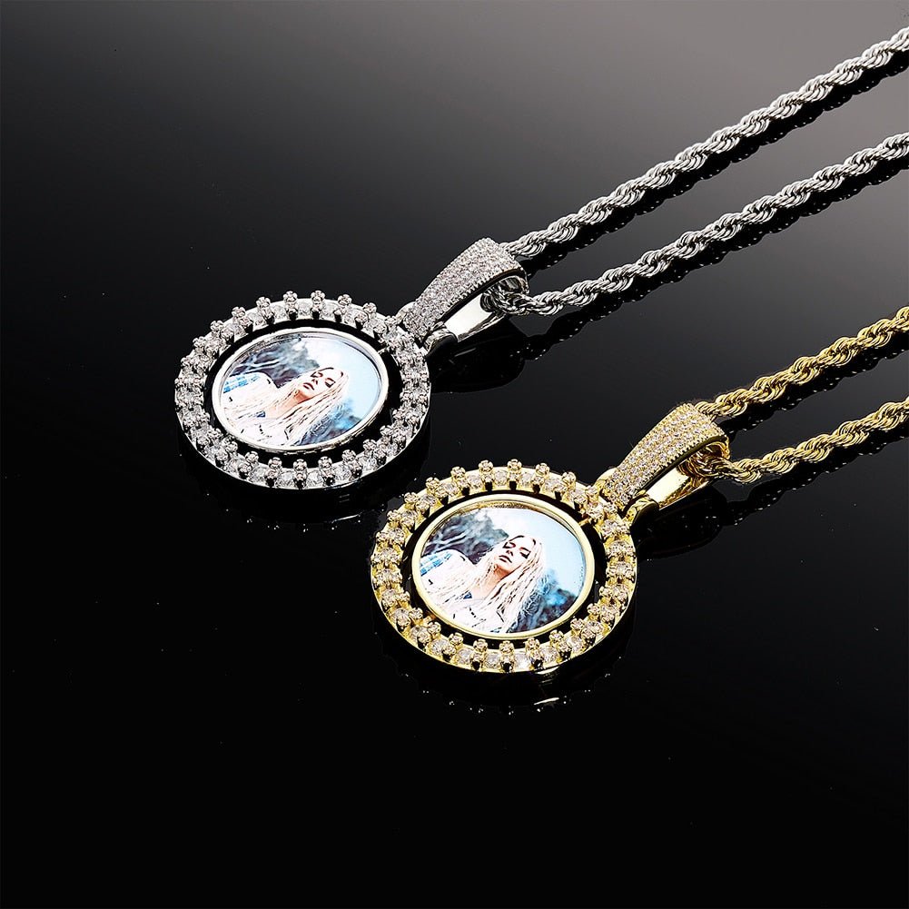 Small Custom Rotating Two-Faced Photo Medallion Pendant 14K - ICECI