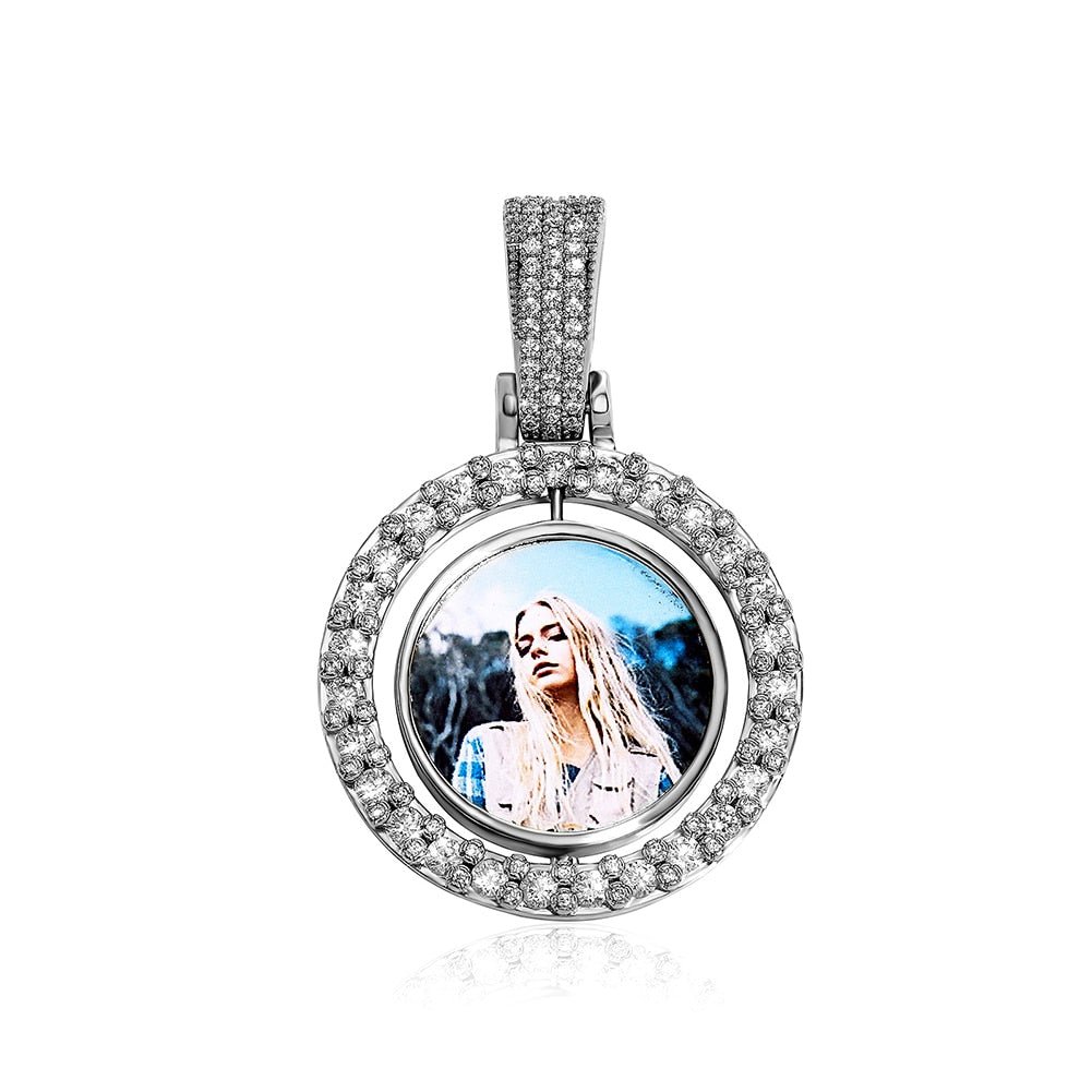Small Custom Rotating Two-Faced Photo Medallion Pendant 14K - ICECI