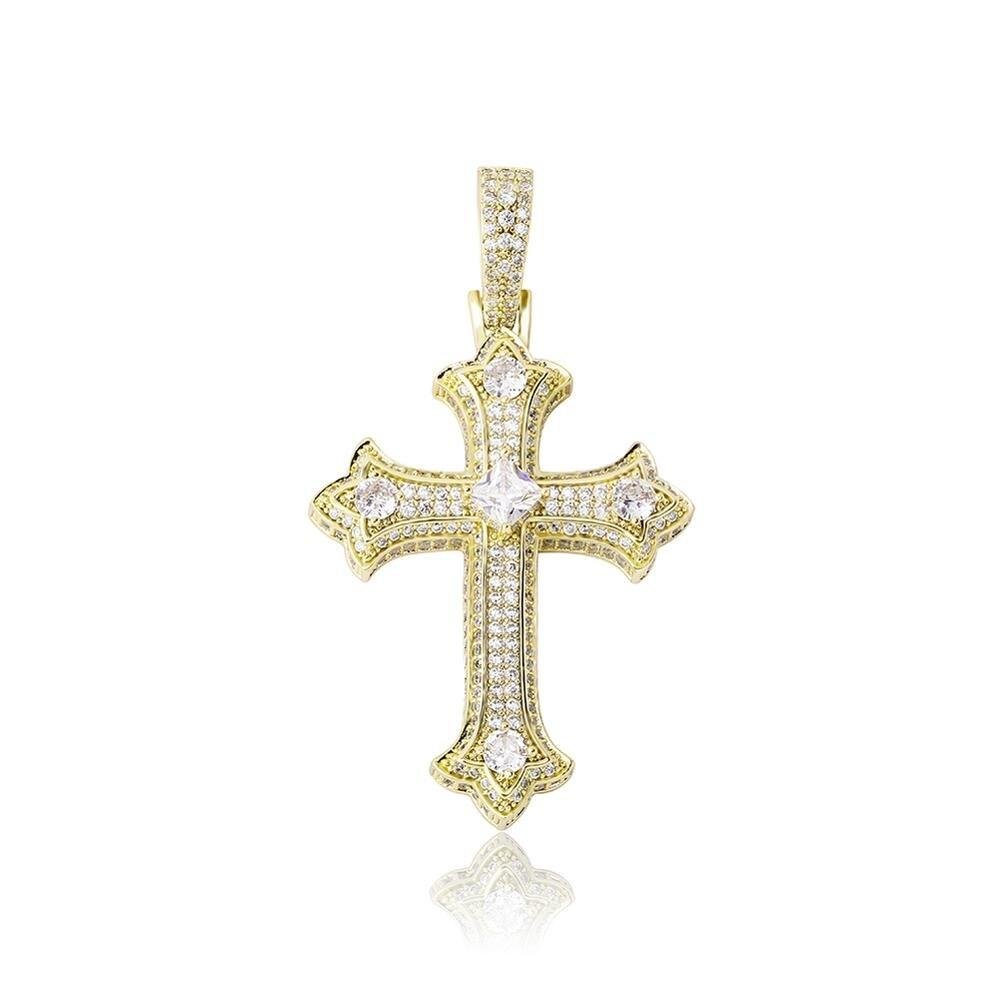 SOLITAIRE PATONCE CROSS PENDANT 14K - ICECI