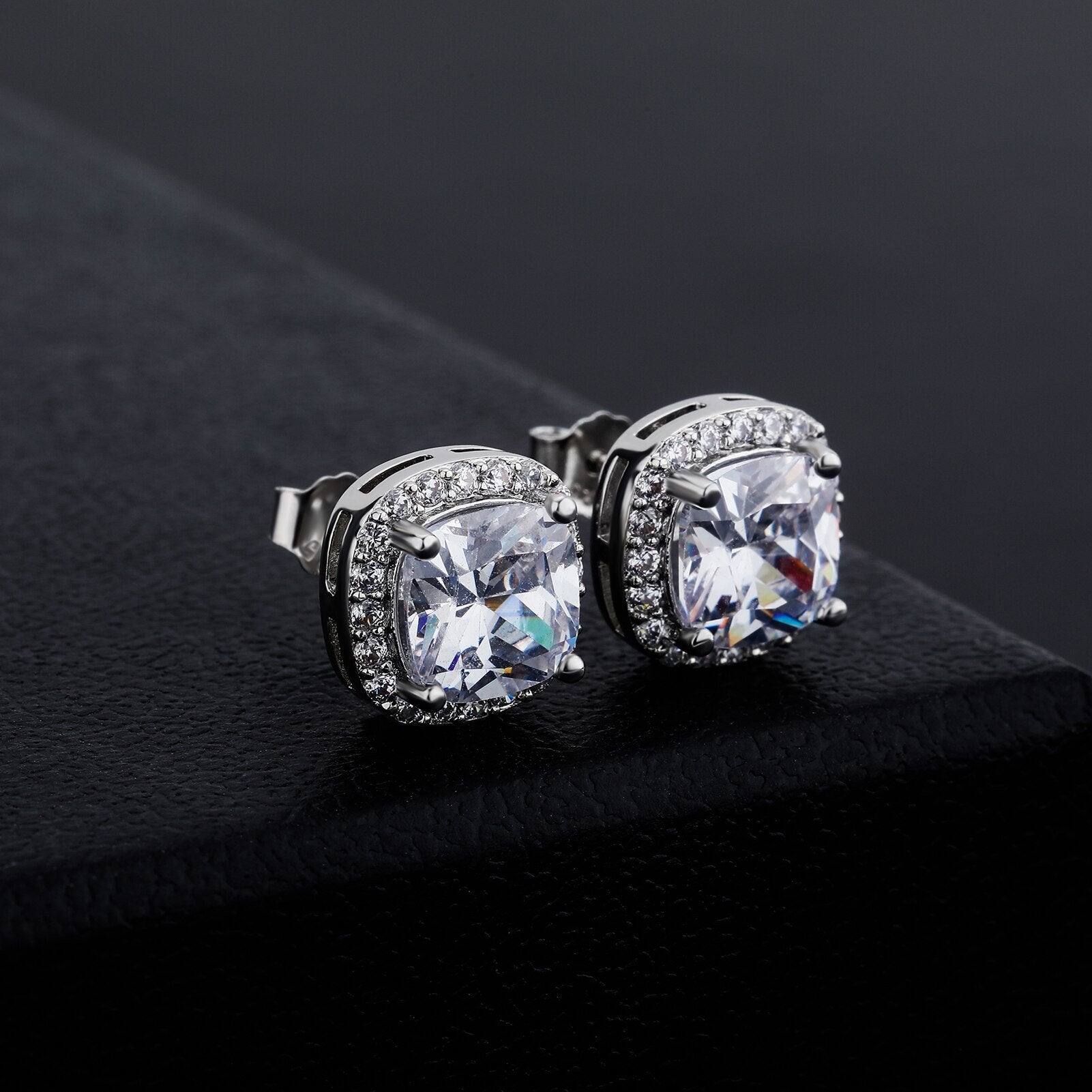 Square Halo Stud Earrings 14K - ICECI