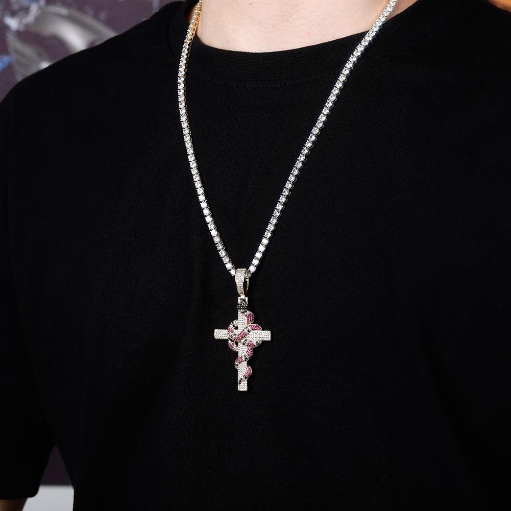 TWISTED CORAL SNAKE CROSS PENDANT 18K - ICECI