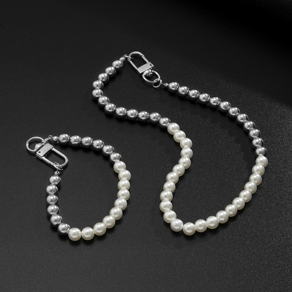 Two-Tone Pearl Bracelet + Two-Tone Pearl Chain Bundle 14K - ICECI