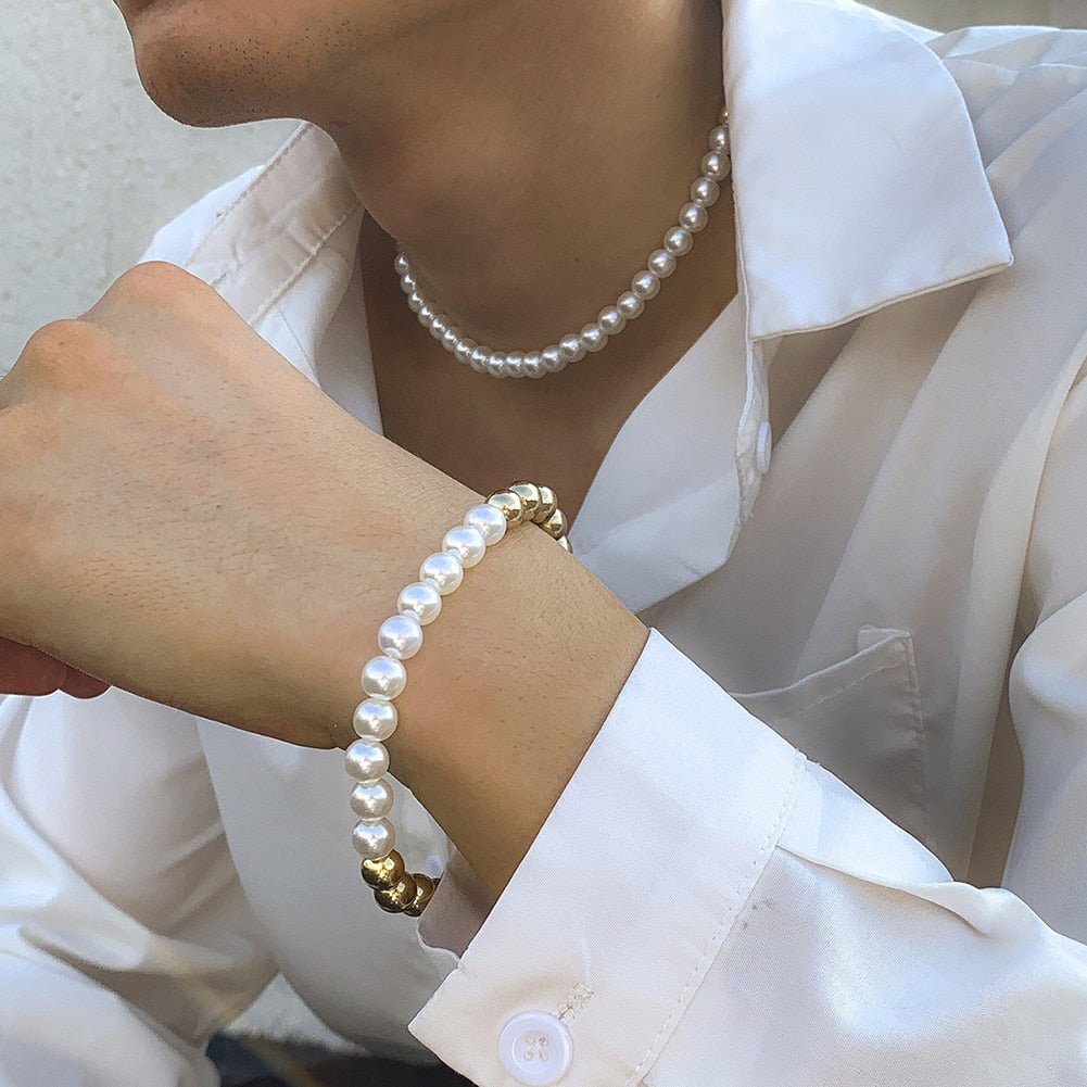 Two-Tone Pearl Bracelet + Two-Tone Pearl Chain Bundle 14K - ICECI