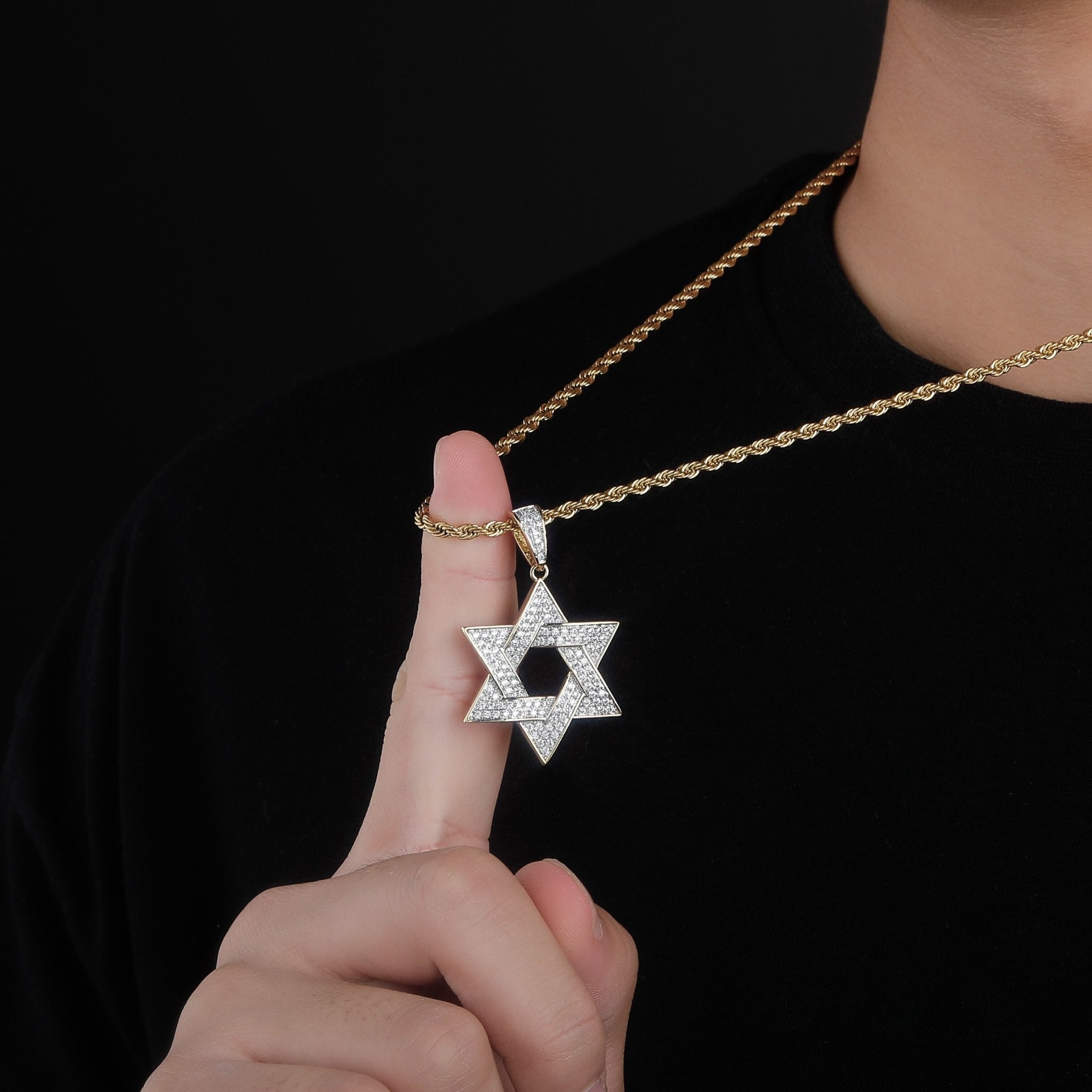 TWO-TONE STAR OF DAVID PENDANT 18K - ICECI
