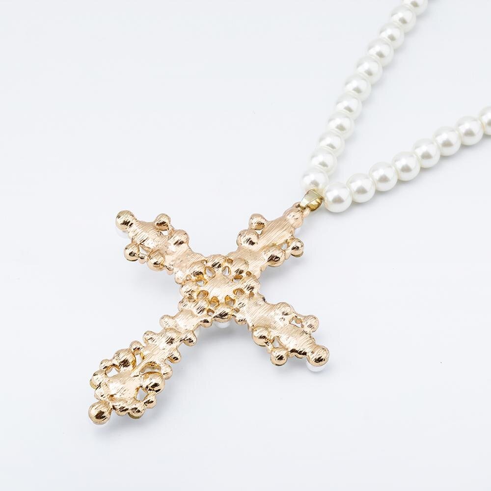 Vintage Pearl Cross Necklace 14K - ICECI